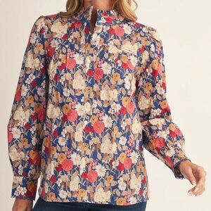 JODIFL NAVY FLORAL BUTTON UP TOP